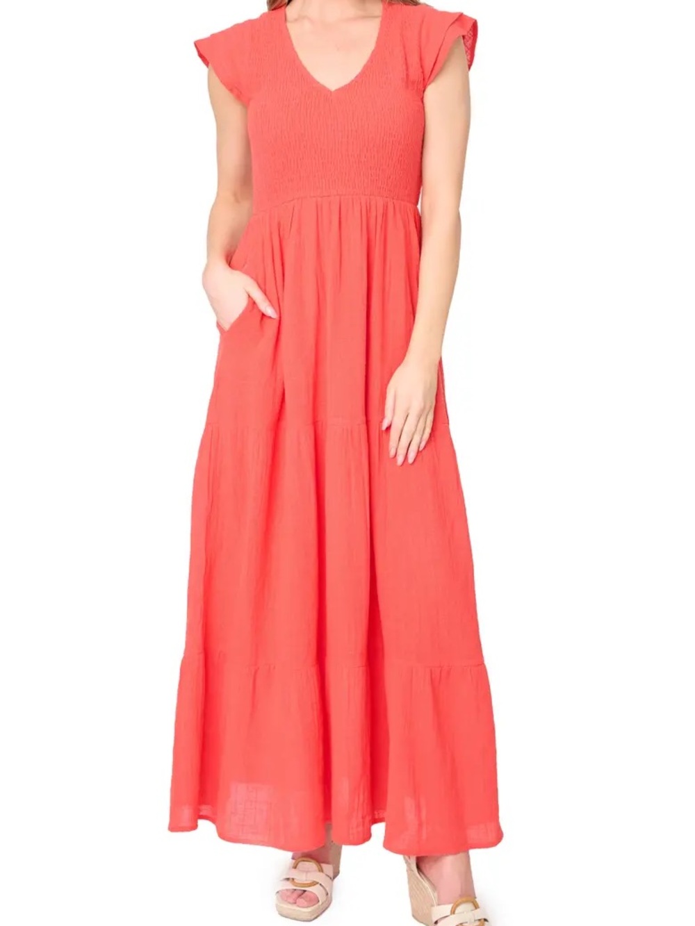 GIBSONLOOK Flutter Sleeve Cotton Gauze Maxi Dress